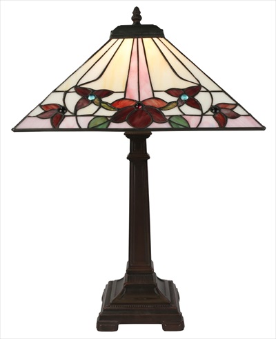 Tiffany Large red Flower Pyramid Style lamp - Click Image to Close